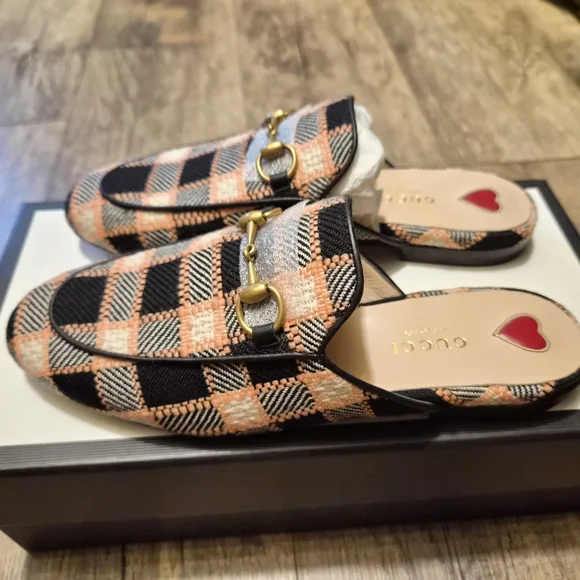 Gucci Horsebit Accent Tweed Mules - Black & Pink - Picture 4 of 6